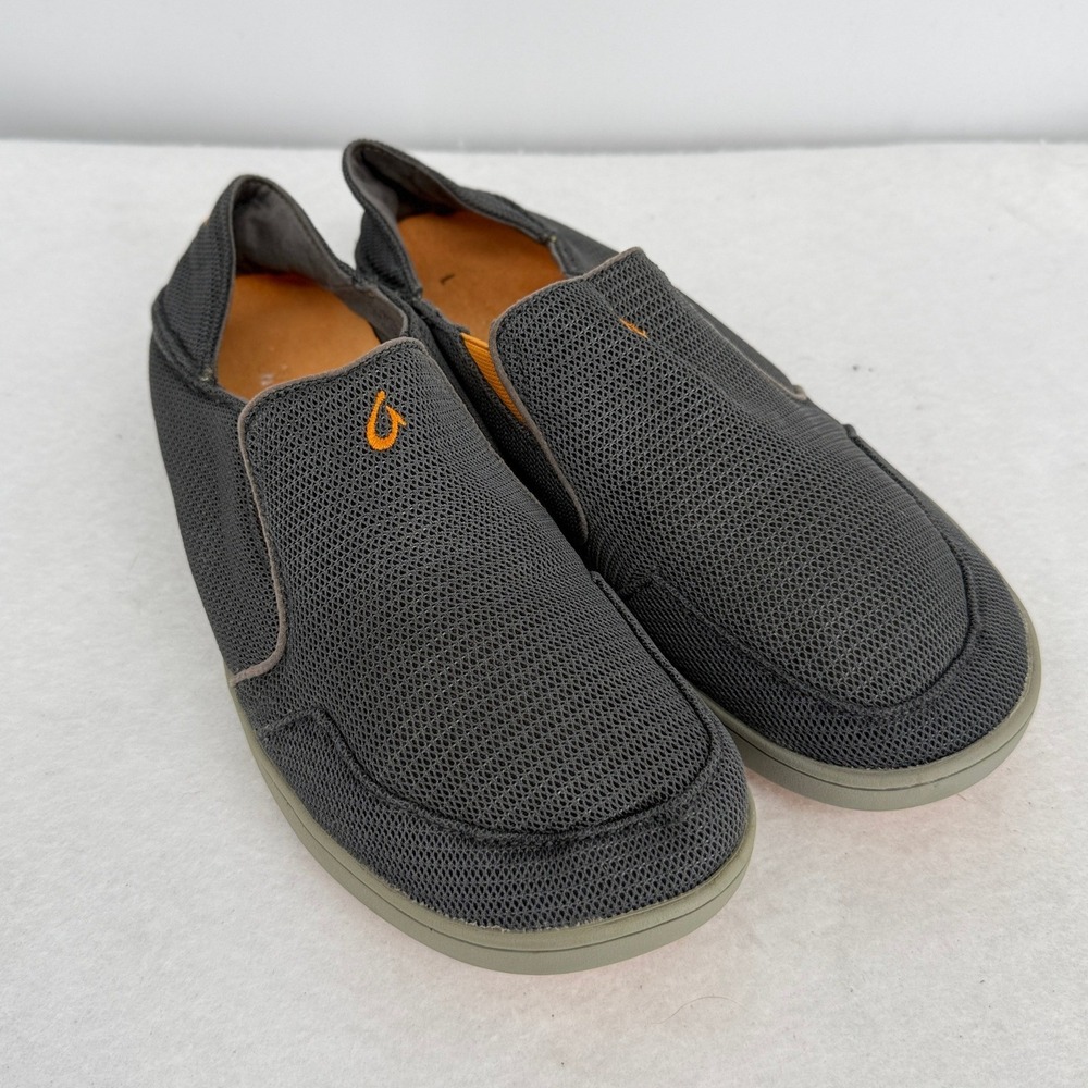 OluKai Nohea Mesh Mens Slip On Shoes Charcoal Gray Orange Loafers 10188-404O